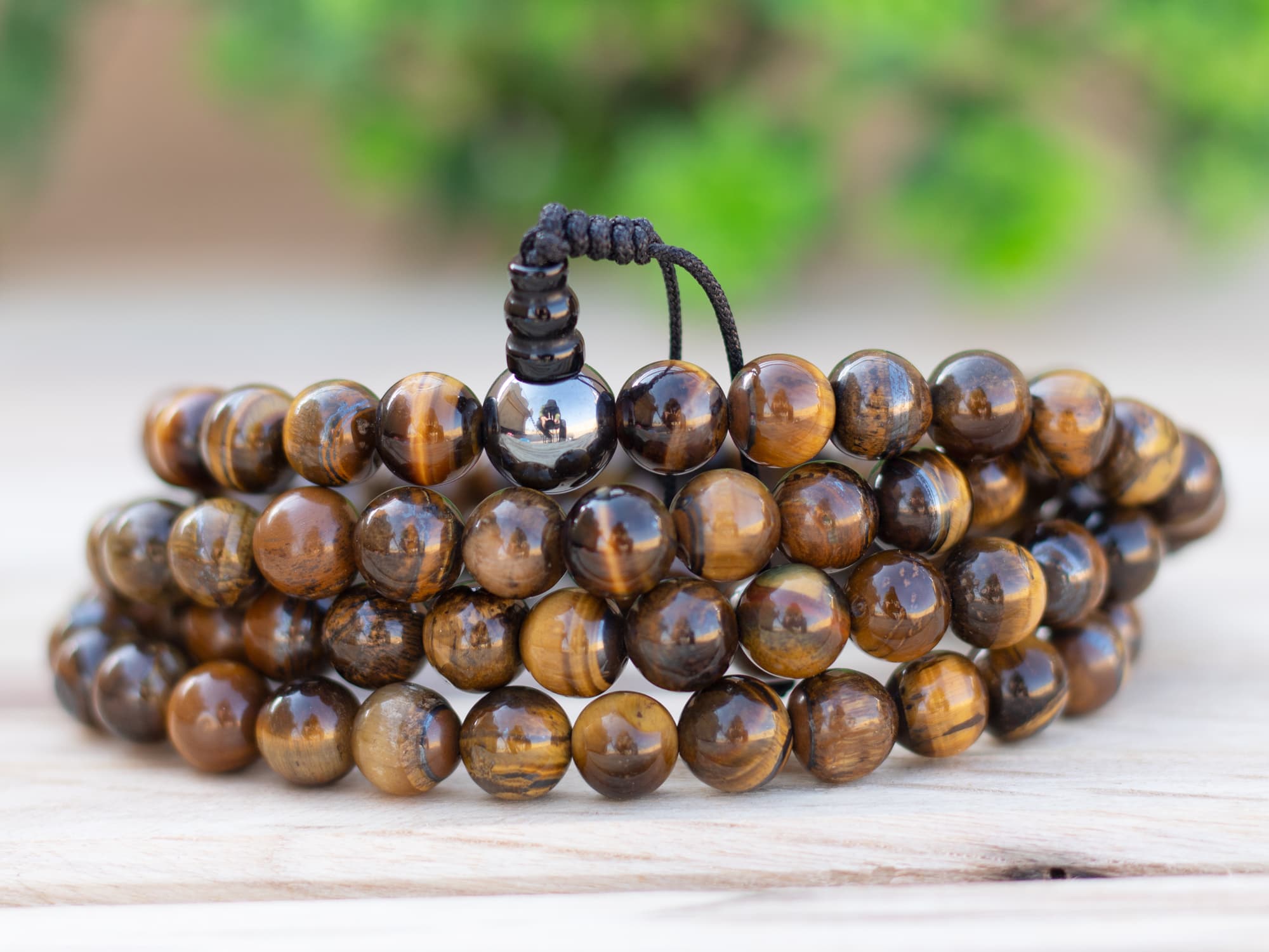Tiger Eye Mala 108 Beads 8mm with Hematite Guru Bead