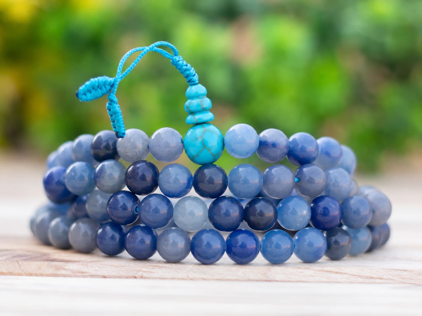 Blue Aventurine Mala 108 Beads with Turquoise Guru Bead