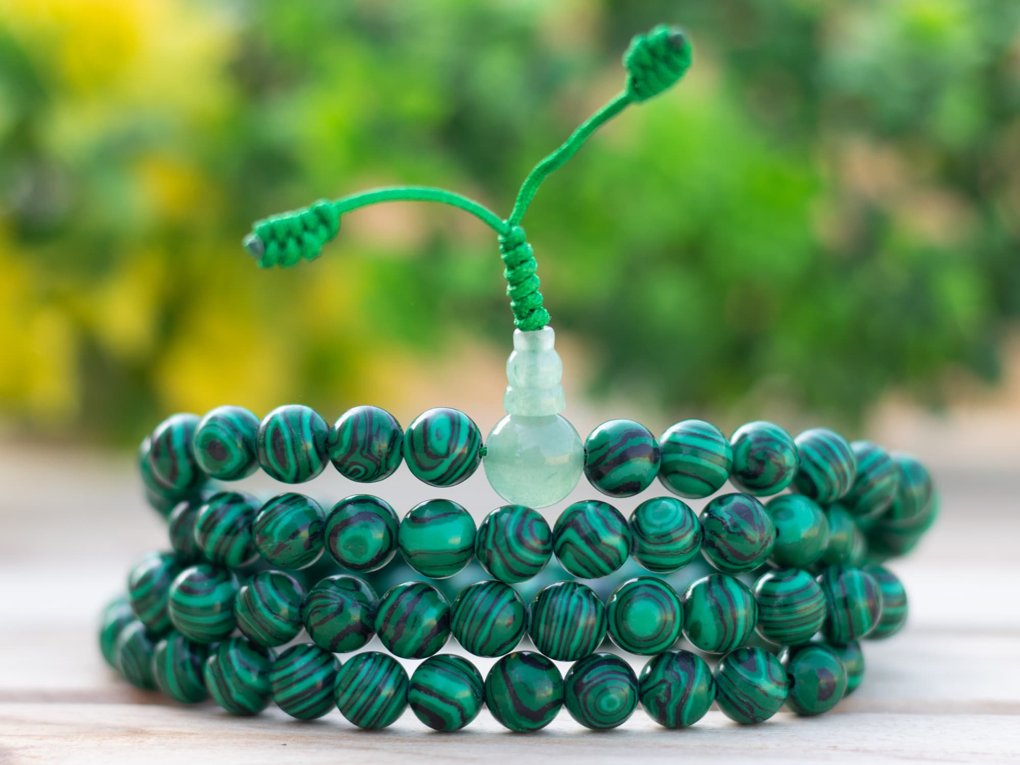 Malachite Stone Prayer Bead Mala – 108 Beads, 8mm