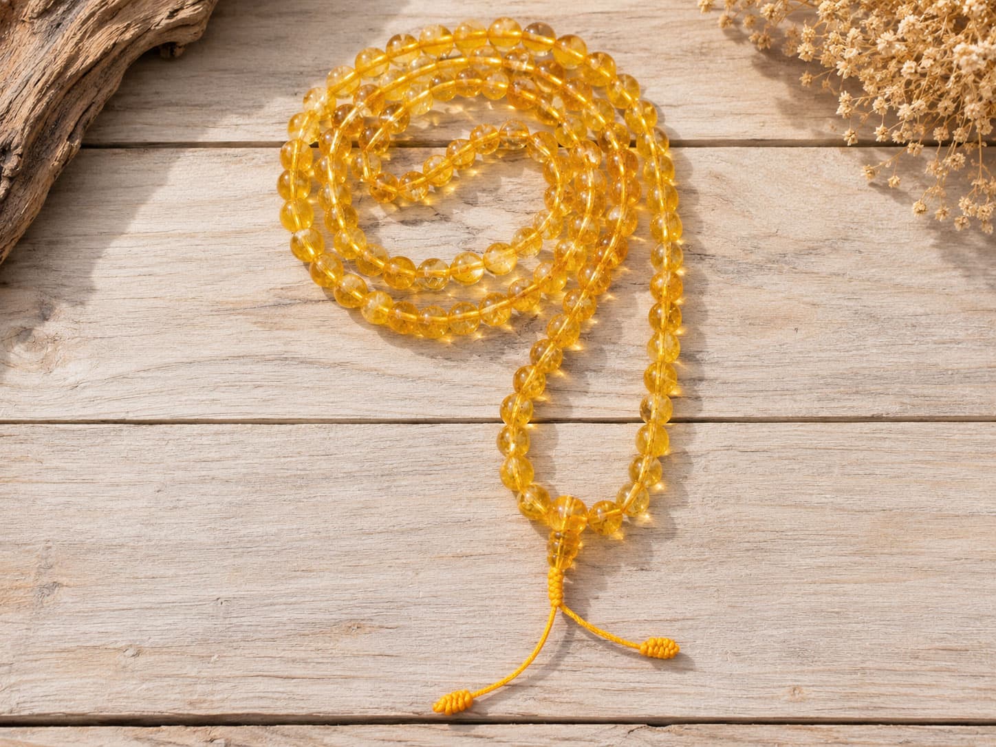Citrine Stone Prayer Bead Mala – 108 Beads, 8mm
